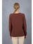 Kadın Kahve Ajurlu Inci Detaylı Reglan Kollu Yuvarlak Yaka Triko Bluz 4