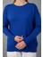 Kadın Saks Mavisi Omuzları Taş Detaylı Geniş Manşetli Bisiklet Yaka Triko Bluz 5