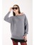 Kadın Gri Kayık Yaka Triko Bluz 2
