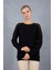 Kadın Siyah Ajurlu Inci Detaylı Reglan Kollu Yuvarlak Yaka Triko Bluz 1