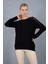 Kadın Siyah Ajurlu Inci Detaylı Reglan Kollu Yuvarlak Yaka Triko Bluz 4