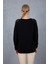 Kadın Siyah Ajurlu Inci Detaylı Reglan Kollu Yuvarlak Yaka Triko Bluz 5