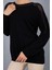 Kadın Siyah Ajurlu Inci Detaylı Reglan Kollu Yuvarlak Yaka Triko Bluz 6