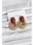 Pirinç Gold Renk Bordo Taşlı Kadın Küpe 1