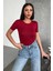 Rahat ve Şık Kısa Kollu Bisiklet Yaka Likralı Viskon Penye Body Bordo 1