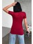 Rahat ve Şık Kısa Kollu Bisiklet Yaka Likralı Viskon Penye Body Bordo 4