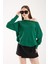 Kadın Zümrüt Yeşili Kayık Yaka Triko Bluz 3