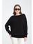 Kadın Siyah Kayık Yaka Triko Bluz 1