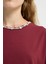 Yakası Taşlı Kısa Kol Tişört Bordo 17543613002 2