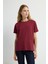 Yakası Taşlı Kısa Kol Tişört Bordo 17543613002 4