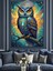 Büyük Renkli Baykuş ve Mavi Gece Dekoratif Kanvas - Mdf Ahşap Tablo 5