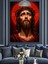 Isa Mesih Yüz Portresi Kırmızı Fon Dekoratif Kanvas - Mdf Ahşap Tablo 3