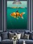 Iki Balık Yüzme Altın Turuncu Dekoratif Kanvas - Mdf Ahşap Tablo 5