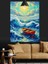 Mavi Okyanus Dalgalarında Boş Tekne Sanat Dekoratif Kanvas - Mdf Ahşap Tablo 3