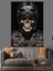 Kasklı Kuru Kafa Resmi Koyu Siyah Dekoratif Kanvas - Mdf Ahşap Tablo 1