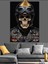 Kasklı Kuru Kafa Resmi Koyu Siyah Dekoratif Kanvas - Mdf Ahşap Tablo 4