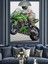 Yeşil Yarış Motosikleti Dekoratif Kanvas - Mdf Ahşap Tablo 4