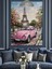 Pembe Vosvos Araba Paris Eyfel Kulesi Dekoratif Kanvas - Mdf Ahşap Tablo 4