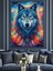 Mavi Kurt Vahşi Gözler Dekoratif Kanvas - Mdf Ahşap Tablo 3