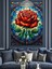 Renkli Vitray Önündeki Kırmızı Gül Çiçek Portresi Dekoratif Kanvas - Mdf Ahşap Tablo 3