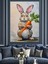 Havuç Tutan Komik Tavşan Dekoratif Kanvas - Mdf Ahşap Tablo 2