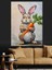 Havuç Tutan Komik Tavşan Dekoratif Kanvas - Mdf Ahşap Tablo 4