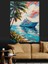Tropikal Plaj Palmiye Ağacı Yolcu Gemisi Dekoratif Kanvas - Mdf Ahşap Tablo 3