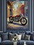 Kırmızı Motosiklet Sokak Manzarası Dekoratif Kanvas - Mdf Ahşap Tablo 3