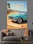 Vintage Mavi Araba Yaz Dekoratif Kanvas - Mdf Ahşap Tablo 1