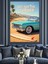 Vintage Mavi Araba Yaz Dekoratif Kanvas - Mdf Ahşap Tablo 3