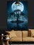 Mavi Gece Dolunaylı Ağaç Silüeti Manzarası Dekoratif Kanvas - Mdf Ahşap Tablo 1