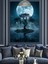 Mavi Gece Dolunaylı Ağaç Silüeti Manzarası Dekoratif Kanvas - Mdf Ahşap Tablo 3