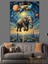 Gezegenlerle Uçan Filin Şehir Manzarası Dekoratif Kanvas - Mdf Ahşap Tablo 3
