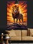 Ateşli Güneşl Fonlu Aslan Portresi Dekoratif Kanvas - Mdf Ahşap Tablo 5