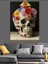 Çiçekli Kuru Kafa Figürü Dekoratif Kanvas - Mdf Ahşap Tablo 4