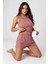 Kadın Tozlu Pembe Kenarları Fırfırlı Şortlu Kaşkorse Gecelik Takımı 2