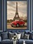 Kırmızı Araba Eyfel Kulesi Dekoratif Kanvas - Mdf Ahşap Tablo 3