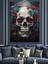 Çiçekli Kuru Kafa Iskelet Dekoratif Kanvas - Mdf Ahşap Tablo 3