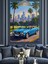 Mavi Spor Araba Plajda Dekoratif Kanvas - Mdf Ahşap Tablo 1