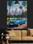 Mavi Spor Araba Plajda Dekoratif Kanvas - Mdf Ahşap Tablo 4