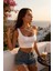 Kadın Beyaz Tek Omuzlu Çapraz Askılı Crop Top Büstiyer 1