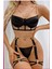 Siyah Merdüven Zincirli Göğüs Balenli Kadın Seksi Jartiyer Takım 1