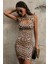 Kadın Leopar Desenli Cut-Out Detaylı Dekolteli Kolsuz Şık Gecelik – Modern ve Şık Tasarım 5