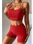 Kadın Kırmızı Şortlu Kaşkorse Gecelik Takım – Modern, Konforlu ve Günlük Kombinlere Uygun 5