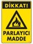 Dikkat Parlayıcı Madde Uyarı Levhası 25X35 KOD:799 1