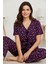 Kadın Mor Kalp Desenli Fiyonklu Kısa Kollu Uzun Pijama Takımı 1