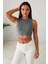 Kadın Gri Çapraz Bağlamalı Crop Top Büstiyer – Modern ve Şık Tasarım 1