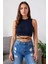 Kadın Lacivert Çapraz Bağlamalı Crop Top Büstiyer – Modern ve Şık Tasarım 1