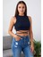 Kadın Lacivert Çapraz Bağlamalı Crop Top Büstiyer – Modern ve Şık Tasarım 3