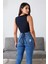 Kadın Lacivert Çapraz Bağlamalı Crop Top Büstiyer – Modern ve Şık Tasarım 4